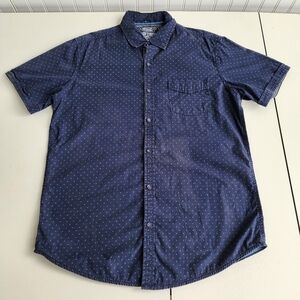 Broken Threads Men's Shirt Navy Blue Geo Print Short Sleeve Button Up Fitted L